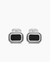Faceted Cufflinks in Sterling Silver with Black Onyx, 17mm